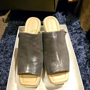 Karl Lagerfeld ParisWomen's Corissa Wedge Sandals Pewter/ Silver Color.